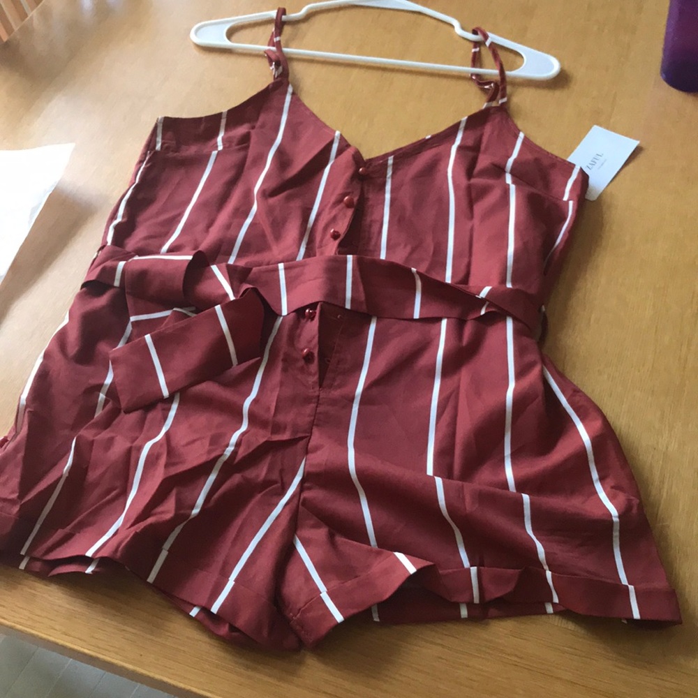 Striped belted cami romper - Picture 1 of 5